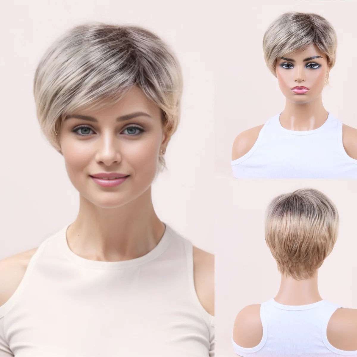 

1 женский синтетический парик средней длины, короткий волнистый боб, из термостойкого волокна, базовый стиль.