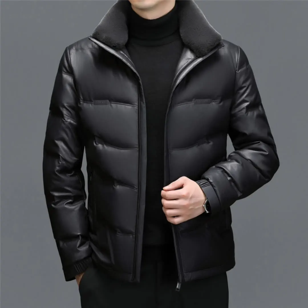 plus Size Men's Casual Sheepskin down Jacket Warm Thick Genuine Leather Coat Men's down Jacket for Comfortable Wear