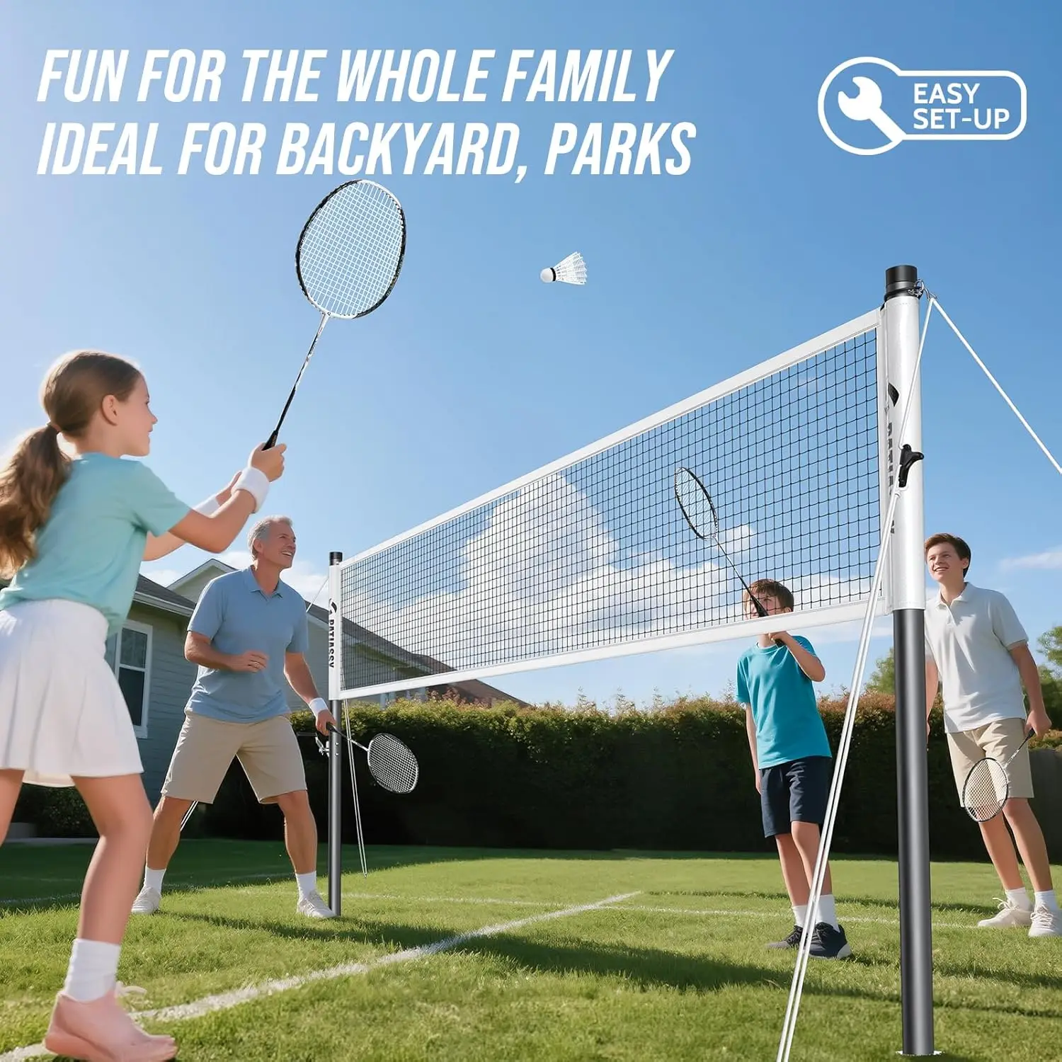 Outdoor Badminton Set with Anti-Sag Net, 4 Rackets, Shuttlecocks & Carry Bag for Backyard Fun