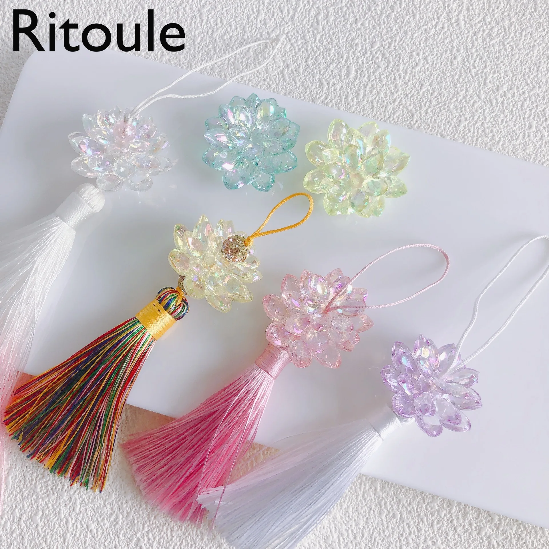 DIY jewelry accessories transparent aurora color acrylic fringed lotus accessories pendant4PCS