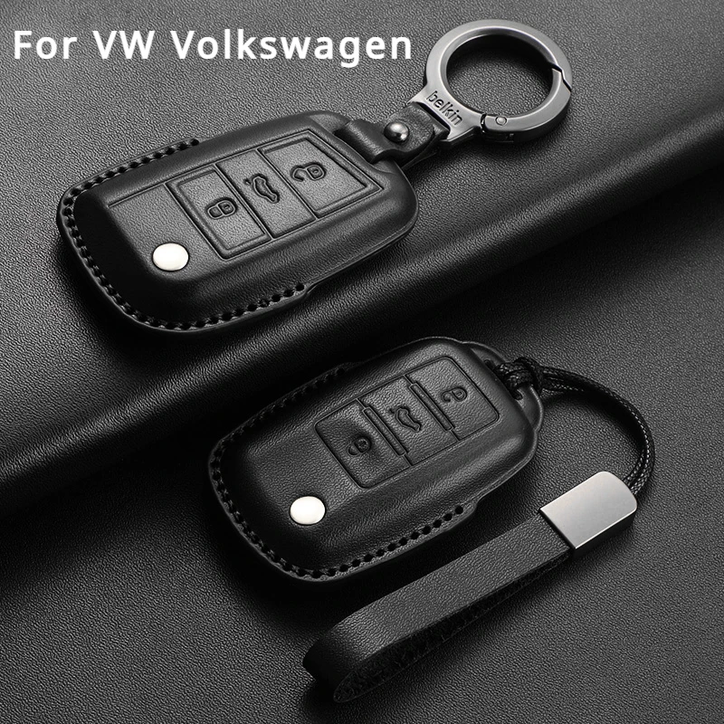 

Car Flip Key Case Cover For VW Volkswagen Golf 7 MK7 Tiguan MK2 For Seat Ateca Leon FR 2 Ibiza Skoda Octavia Leather Keychain