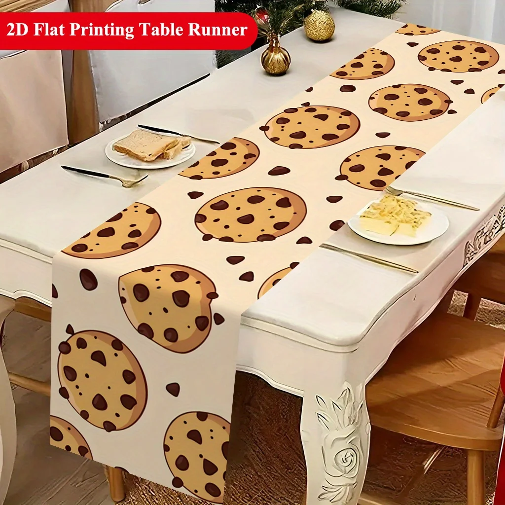 Delicious Chocolate Chip Cookies Pattern Table Runner - Sweet Dessert Motif Decoration for Holiday Kitchen Dining Home Party