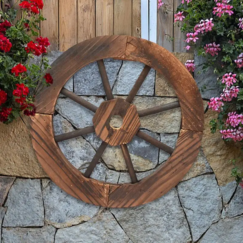 Wooden Wagons Wheels Outdoor Nautical Vintage Old Gardens Ornament 3D Decorative Decoration Durable Woody Wheel For Decors