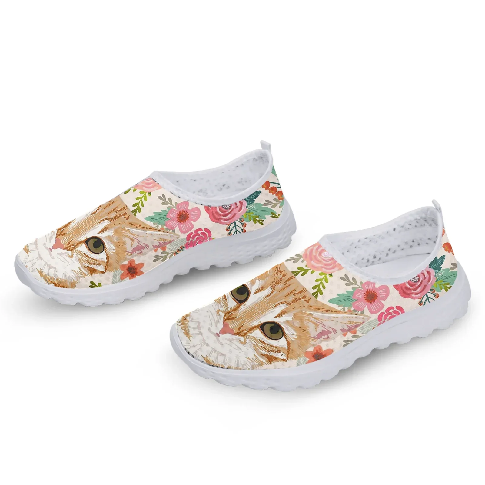 Zapatos con estampado de dibujos animados para mujer, mocasines planos cómodos, suela suave, sin cordones, color Naranja, gato, gatito, hibisco, Verano