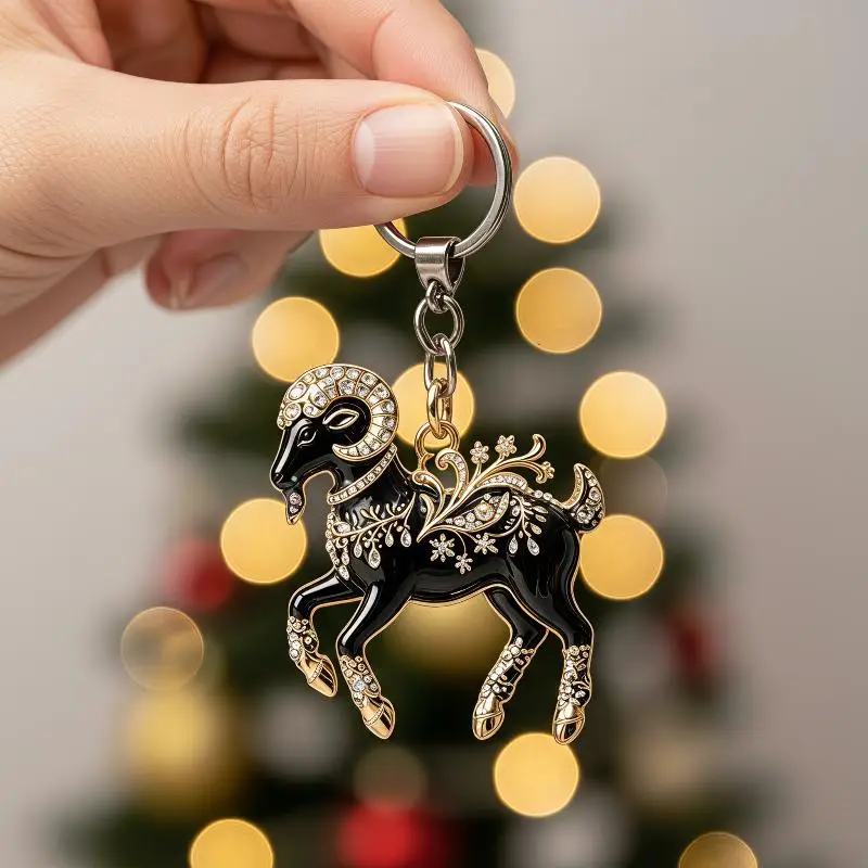 1 Stück Acryl-Ziegenanhänger 2D Schlüsselanhänger Niedliche Tier-Hängeornamente für Weihnachtsfeier Neujahrsgeschenke – Detail 5