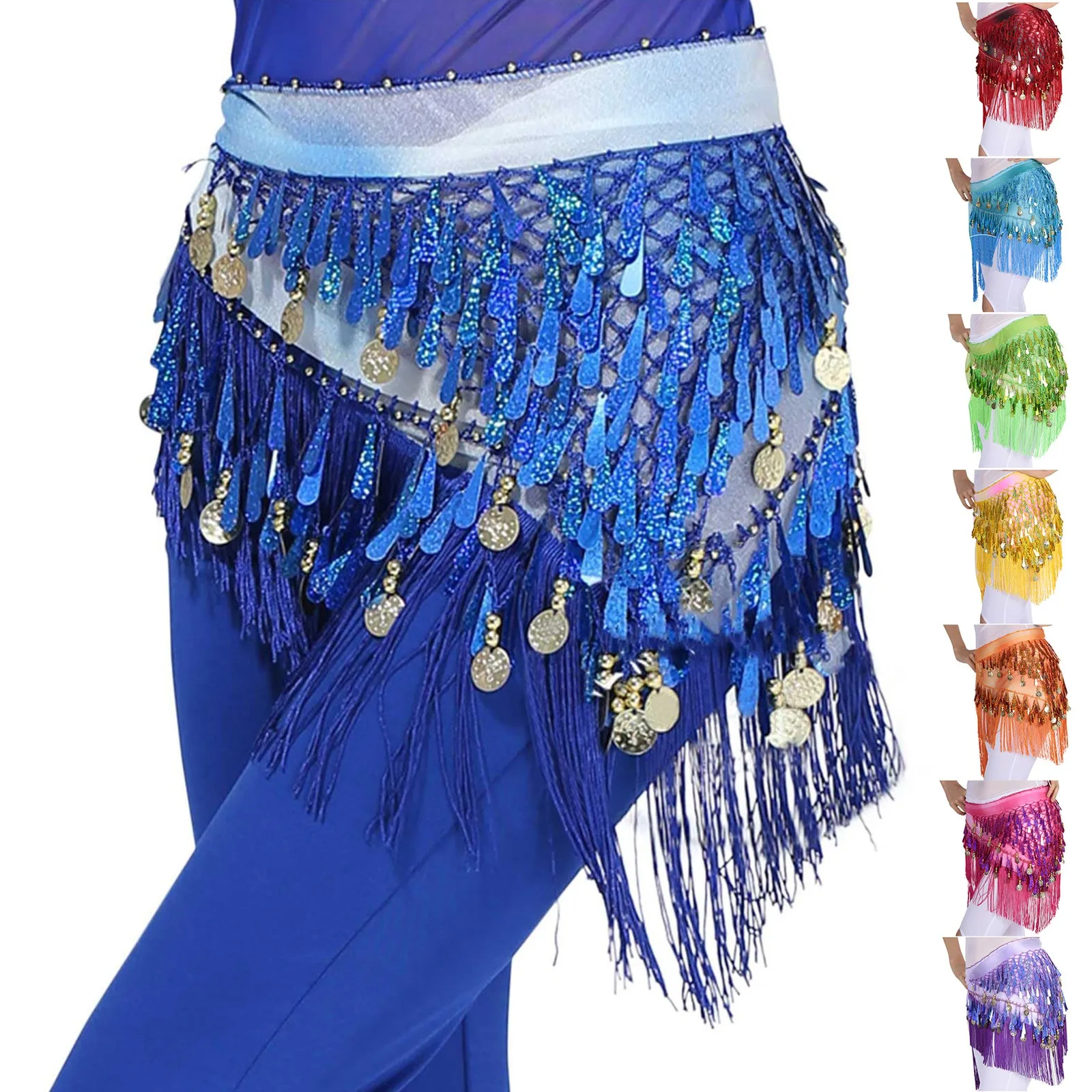 ผู้หญิงเซ็กซี่ Belly Dance สะโพกกระโปรงผ้าพันคอเข็มขัด Glitter Sequins พู่สะโพกผ้าพันคอกระโปรงเต้นรําอุปกรณ์เสริมเครื่องแต่งกาย