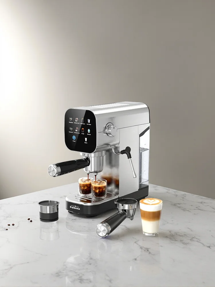 Patbrela 20Bar Halbautomatische Espresso-Kaffeemaschine mit Doppelwassersystem, Kaltbrüh-Kaffeemaschine mit 4-in-1 Siebträger, Professionelle Espressomaschine