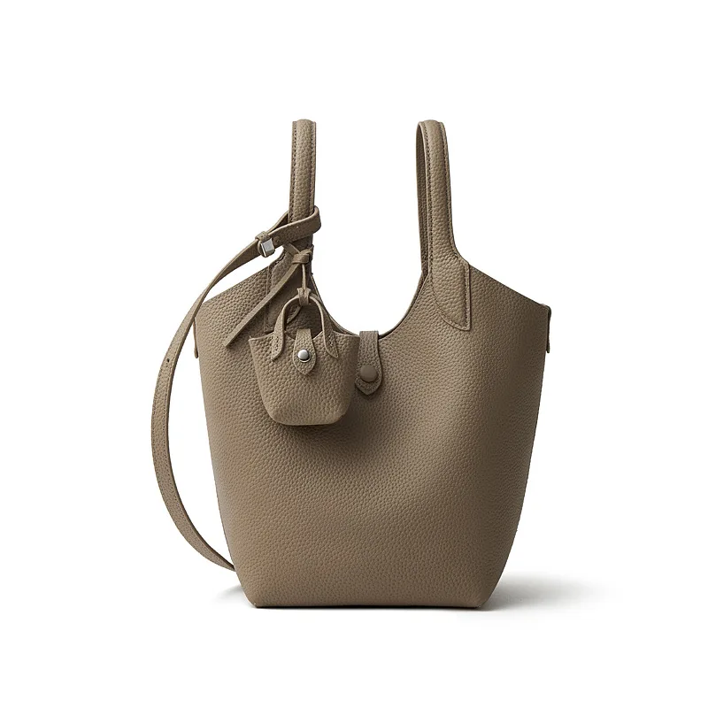 

First layer cowhide women's bucket bag 2025 new niche design one-shoulder crossbody bag fashionable ladies handbag