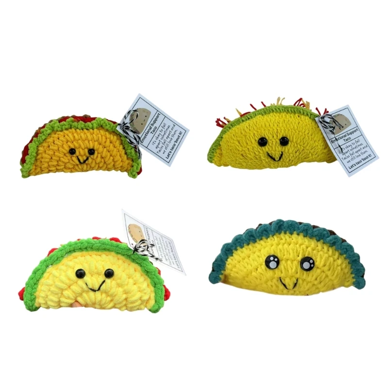 Soft Crochet Tacos Plushie Dolls Comforting Handcrafts Knitted Toy for Emotional Supporting Encouragement Ornament Gift