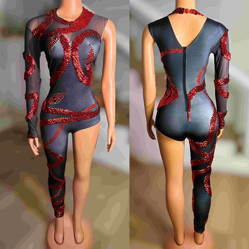 One-Sleeve Shell Jumpsuit Gogo Dance Performance Clothing Nightclub Bar Pole Dance Costume Women Birthday Party Bodysuit