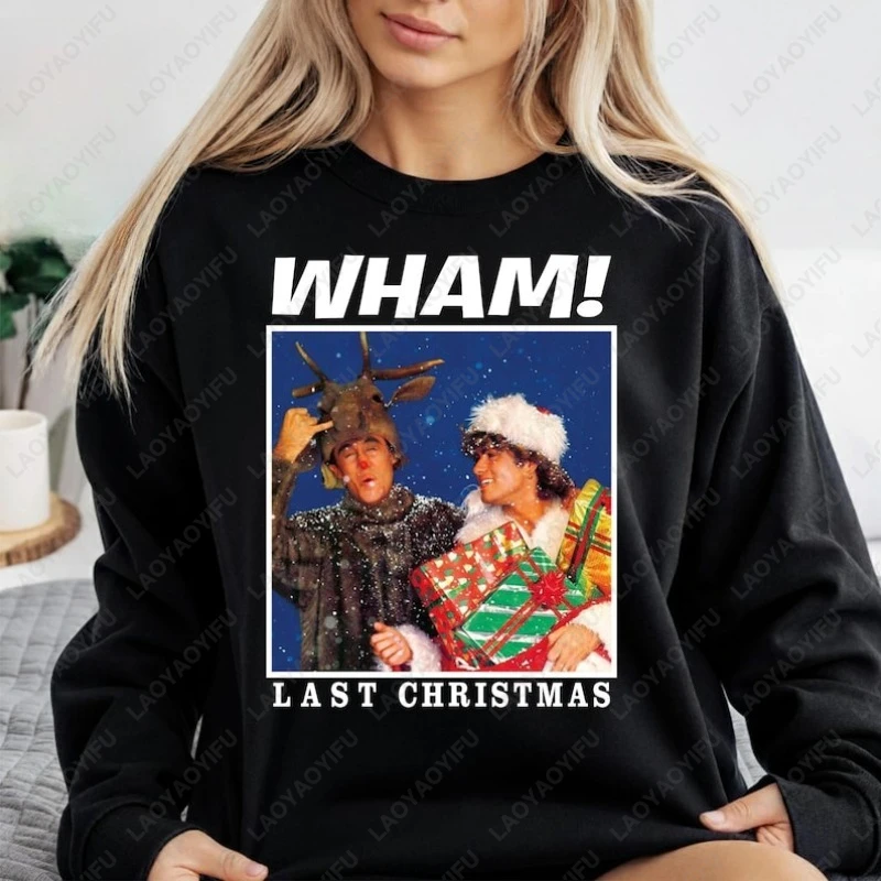 خمر جورج مايكل عيد الميلاد البلوز Wham آخر عيد الميلاد 80s ريترو Crewneck البلوز مضحك عطلة الموسيقى تتجه البلوز