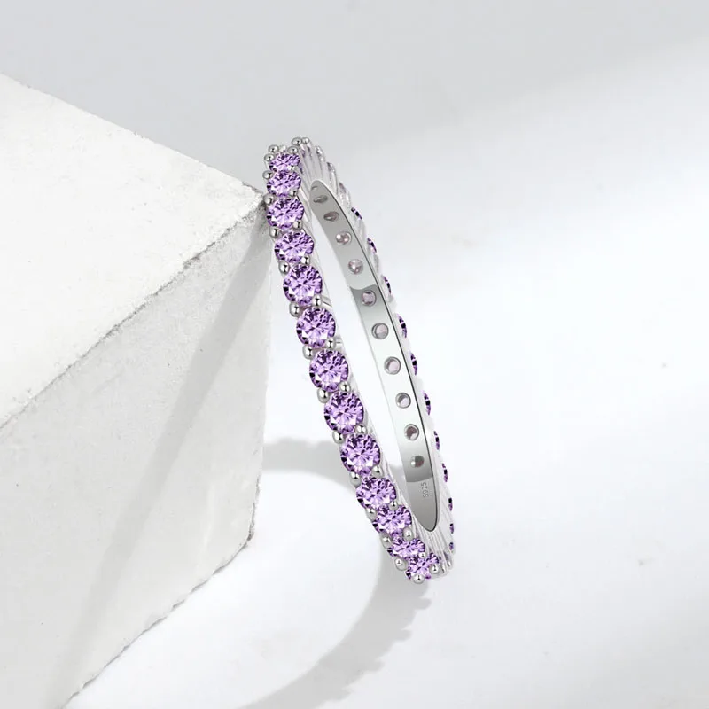 KOFSAC High Quality S925 Silver Rings For Women Romantic Zirconia Purple Ring White Gold Wedding Engagement Trendy Jewelry