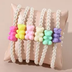 European and American simple children's pearl bracelet cute resin color bear handmade beaded small fresh children's bracelet 6 p