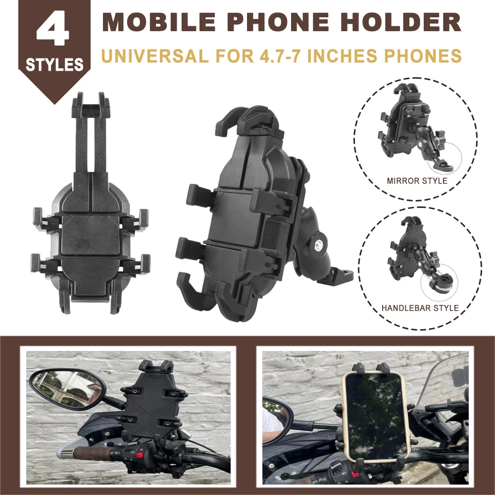Universal Handlebar Mirror Mobile Phones GPS Holder Adjustable 360° Antidrop Shockproof For 4.7-7 Inch Cell Phone Mount Bracket