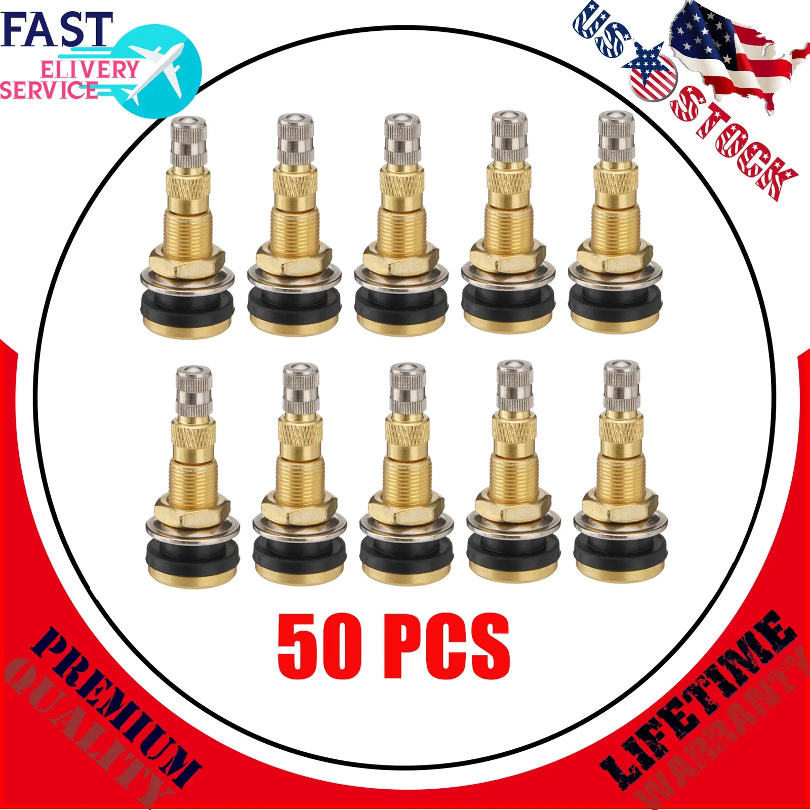 

50 PCS TR618A 1-7/8" Tractor Air Liquid Tubeless Tire Brass Valve Stems