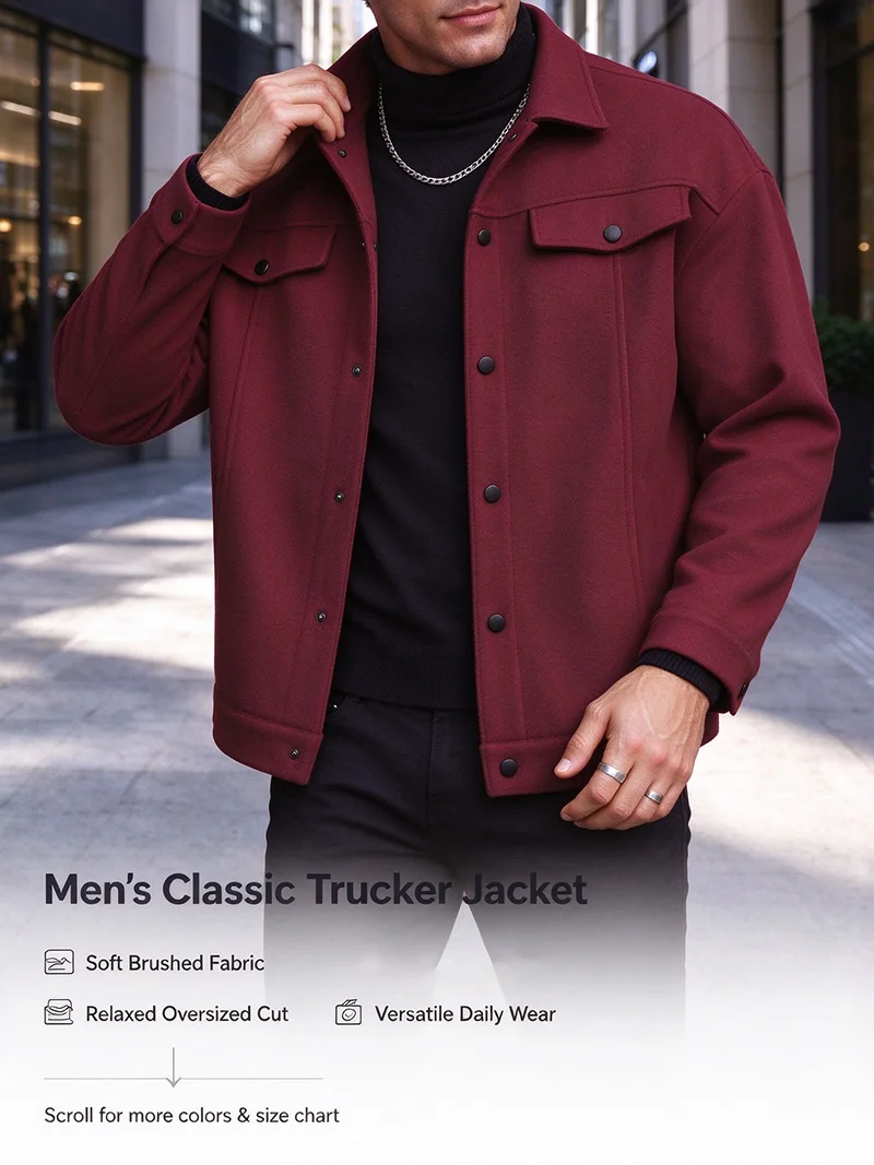 Herren Locker Sitzende Kurze Jacke aus Weichem Gebürstetem Stoff für Herbst und Winter, Business, Alltag, Casual, mit Falscher Dekoration, Brustklappe, Revers, Modische Oberbekleidung – Detail 1