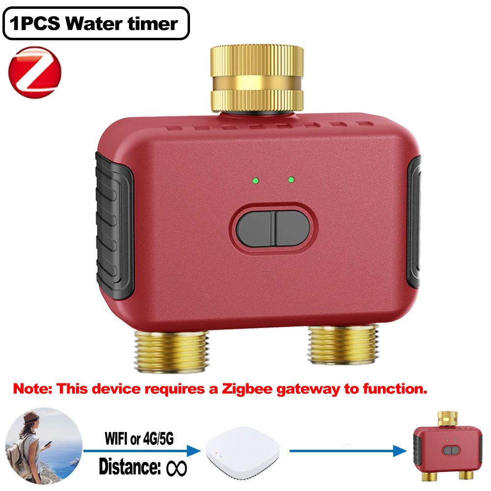 WiFi- en Zigbee-slimme bewateringstimer met 2 zones voor slimme tuin, Automatisch irrigatiesysteem, Druppel- en sproeicontroller, Klep Tuya 2MQTT ZHA