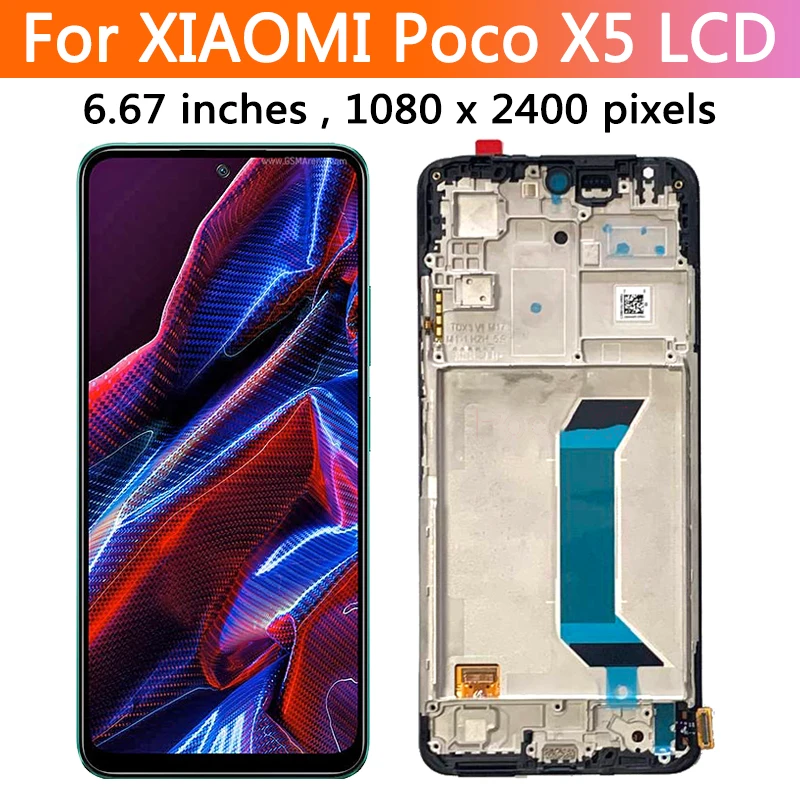 AMOLED For Xiaomi PocoX5 pro X5Pro LCD 22101320G Display Screen Touch Panel Digitizer For Poco X5 LCD 22111317PG Display Frame