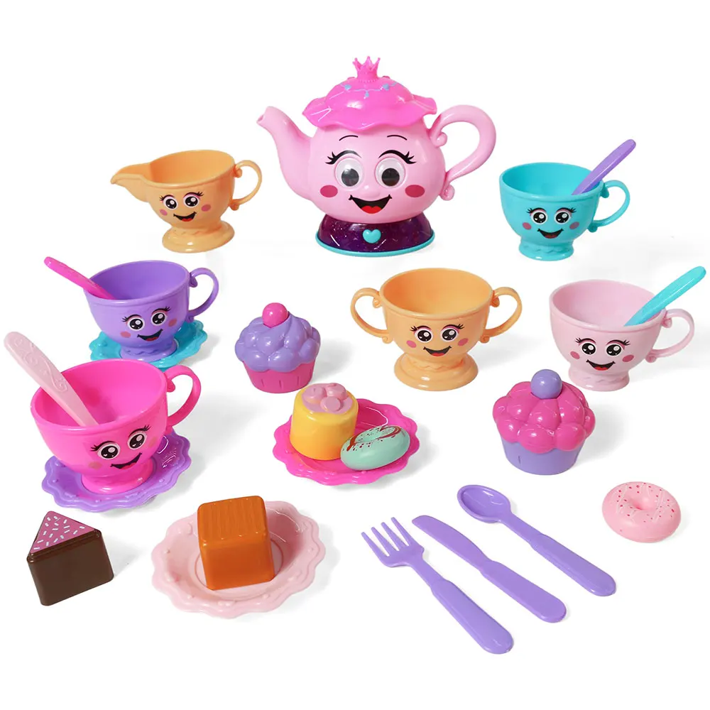 مجموعة إبريق شاي التظاهر بالشاي بعد الظهر للفتيات الصغيرات، لعبة وقت شاي الأميرة بعد الظهر، إبريق شاي كرتوني للموسيقى، لعبة مطبخ ديم سوم #6