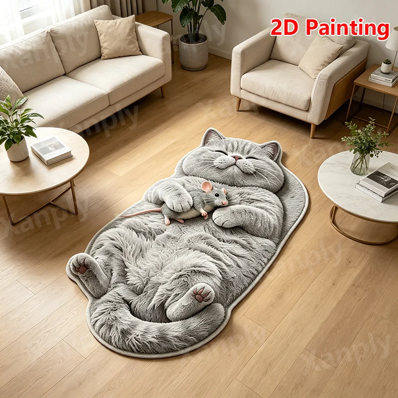 VIKAMA Elegant Pink Cat with Bow Tie Shape Rug Non Slip Mat for Entryway Living Room Bedroom Cute Home Decor Washable Carpet