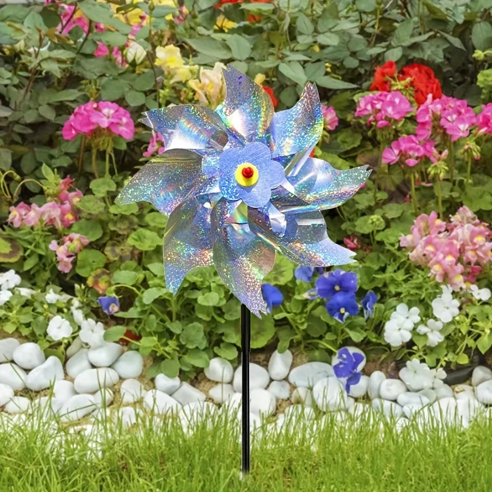 1pc Bird Repeller Pinwheels Reflective Sparkly Scarecrow Pinwheel Windmill Spinner for Garden Lawn Yard Decor Keep Birds Away
