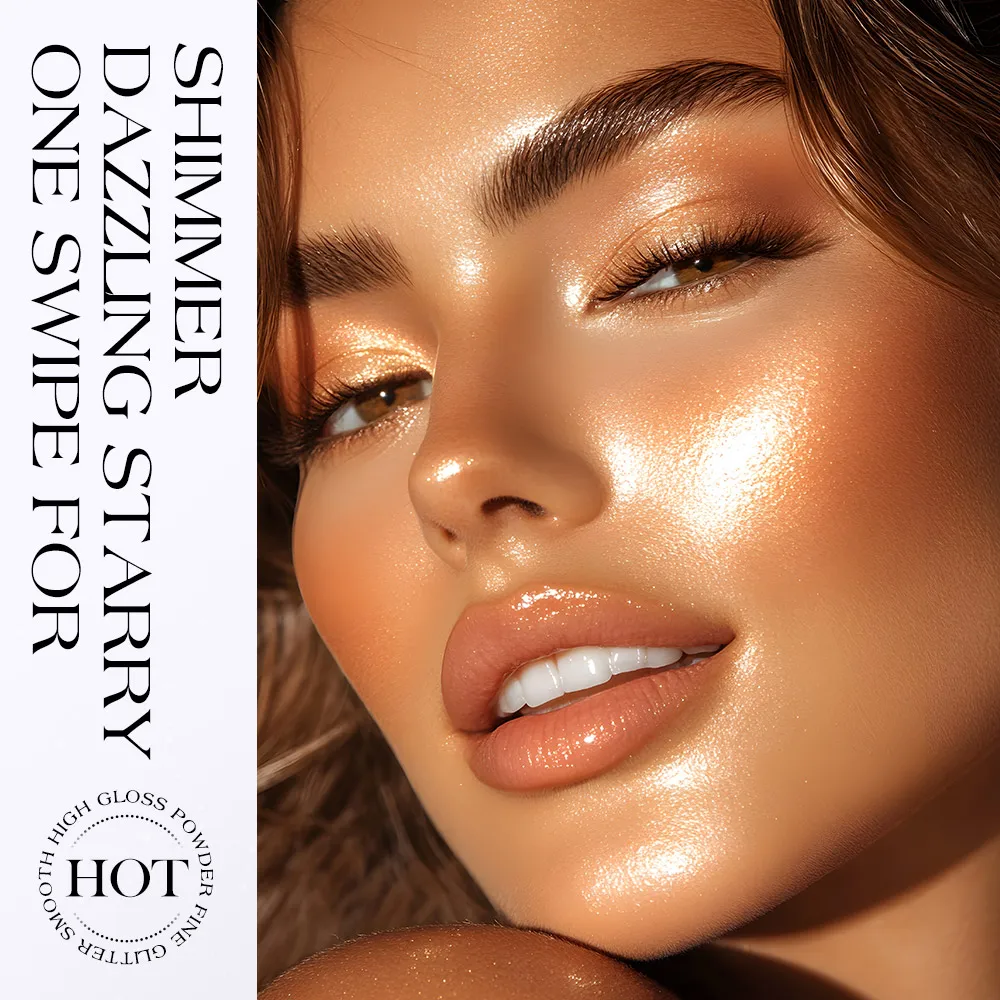 TVLV Glitter Highlighter Powder,Embossed Lion Head Design,Smooth Shimmer,Long-Lasting Transfer-Proof Highlighter for Face & Body