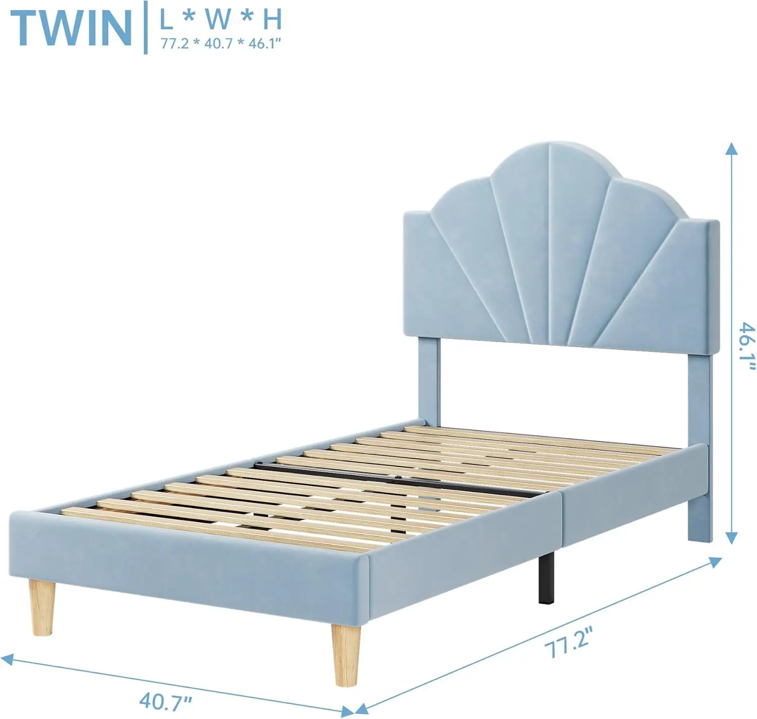 with Height Adjustable Headboard, for Boys & Girls, Wood Slat Support, Stable Metal Frame, Easy to Assemble