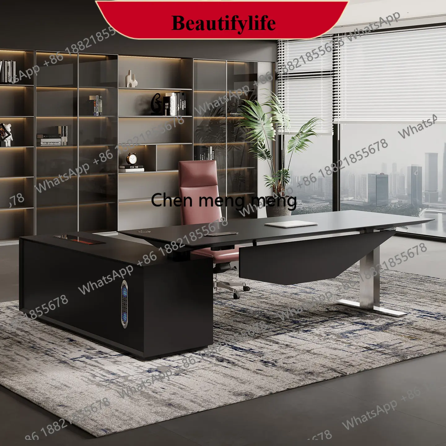 d178 Simple modern commercial lifting manager table president table office furniture boss table and chair combination