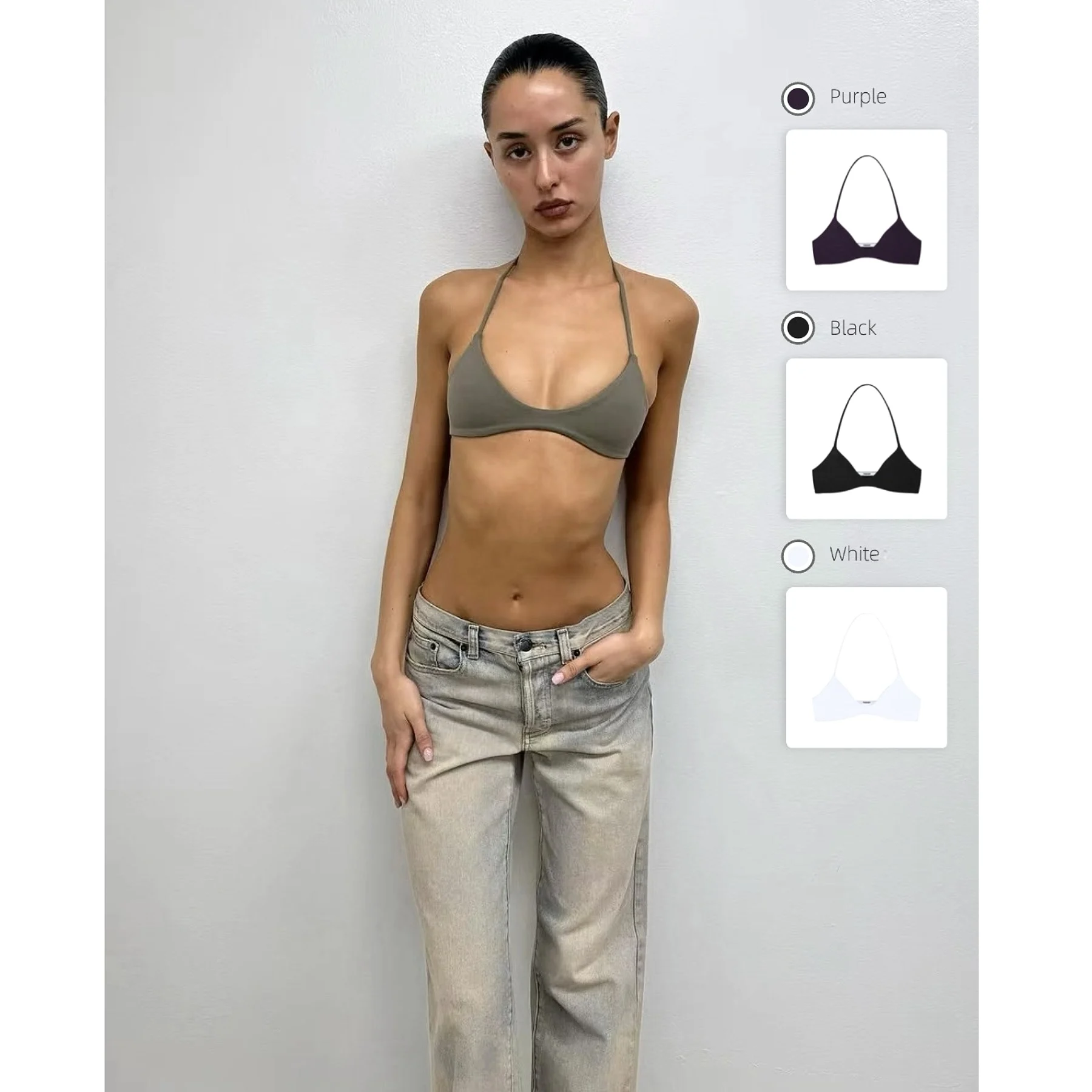 Tank Neck Hanging Triangular Cup Underwear Multi Colored Double Layered Interior Mini Tank Top