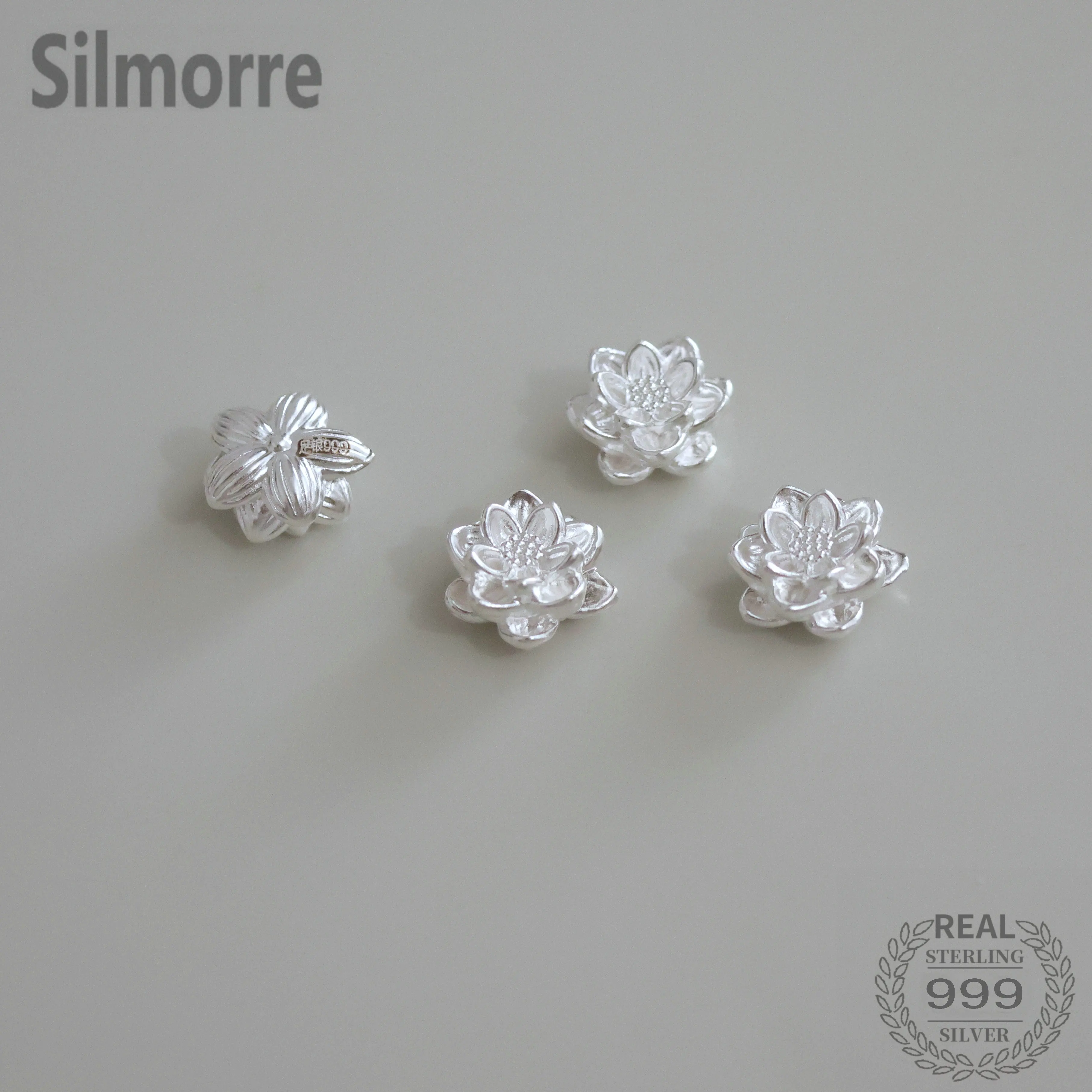 

1 шт., 100% S999 чистого серебра, подвесные бусины с цветком лотоса для DIY ювелирных изделий, JQ0145