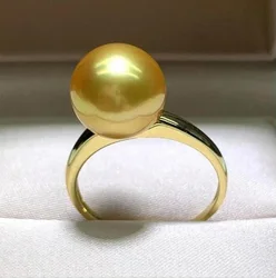 Stunning Natural Round AAAA++++ New 8-9mm 9-10mm 11-10mm Genuine Natural Round South Sea Golden Pearl Ring Adjustable 925S