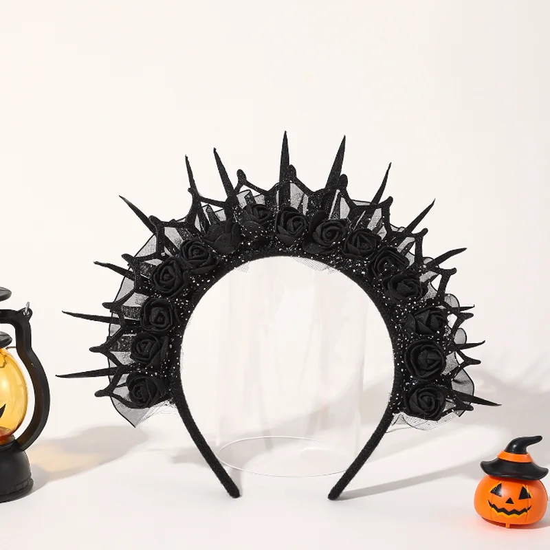 Halloween Party Headband Dark Black Witch Crown Funny Devil Hair Hoop Hairbands Women Dress Up Hair Accessories Decorate