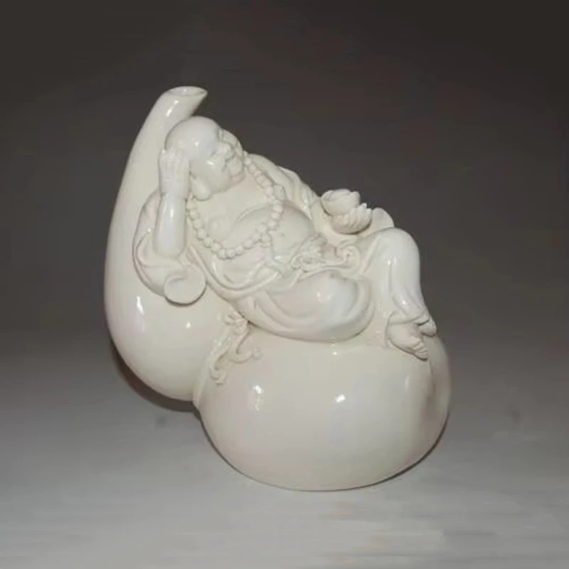 

Exquisite Chinese Dehua White Porcelain Statues --- Buddha On Gourd/Household decorations gift