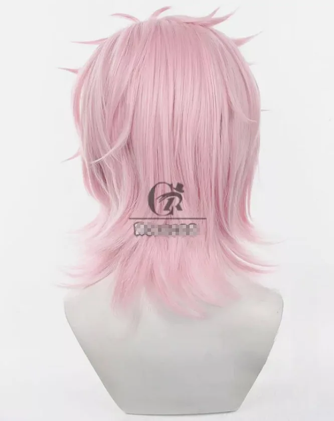 Windbreker Mitsuki Kiryu Cosplay Pruiken 43 cm Kort Roze Mannen Synthetisch Haar