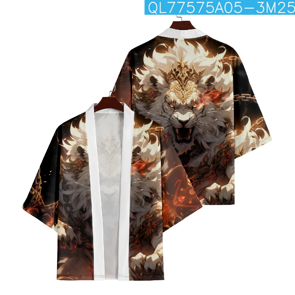 Fashion Asian Clothing - Traditional Chinese Anime Lion Print Kimono Cosplay Haori Men Japan Yukata