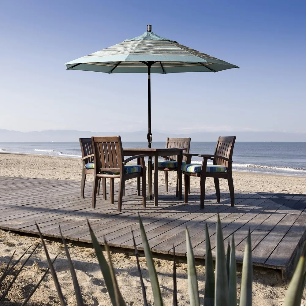 9' Round Aluminum Market, Crank Lift, Push Button Tilt, Black Pole, Sunbrella Navy Patio Umbrella, Customized