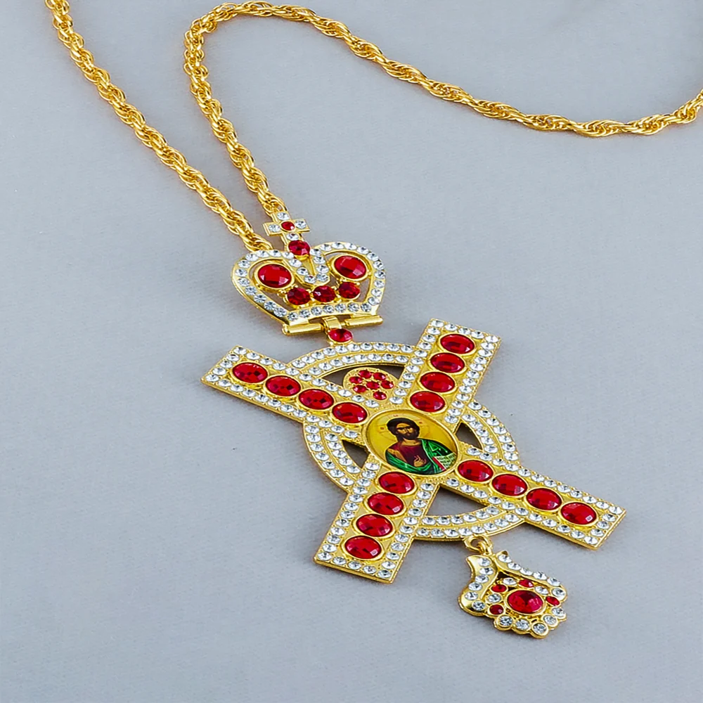 Diyalo Hope Faith Gebetskreuz-Anhänger-Halskette, umgibt Zinklegierung, roter Kristall, 120 cm Kette, christliche religiöse Geburtstagsgeschenke – Detail 2