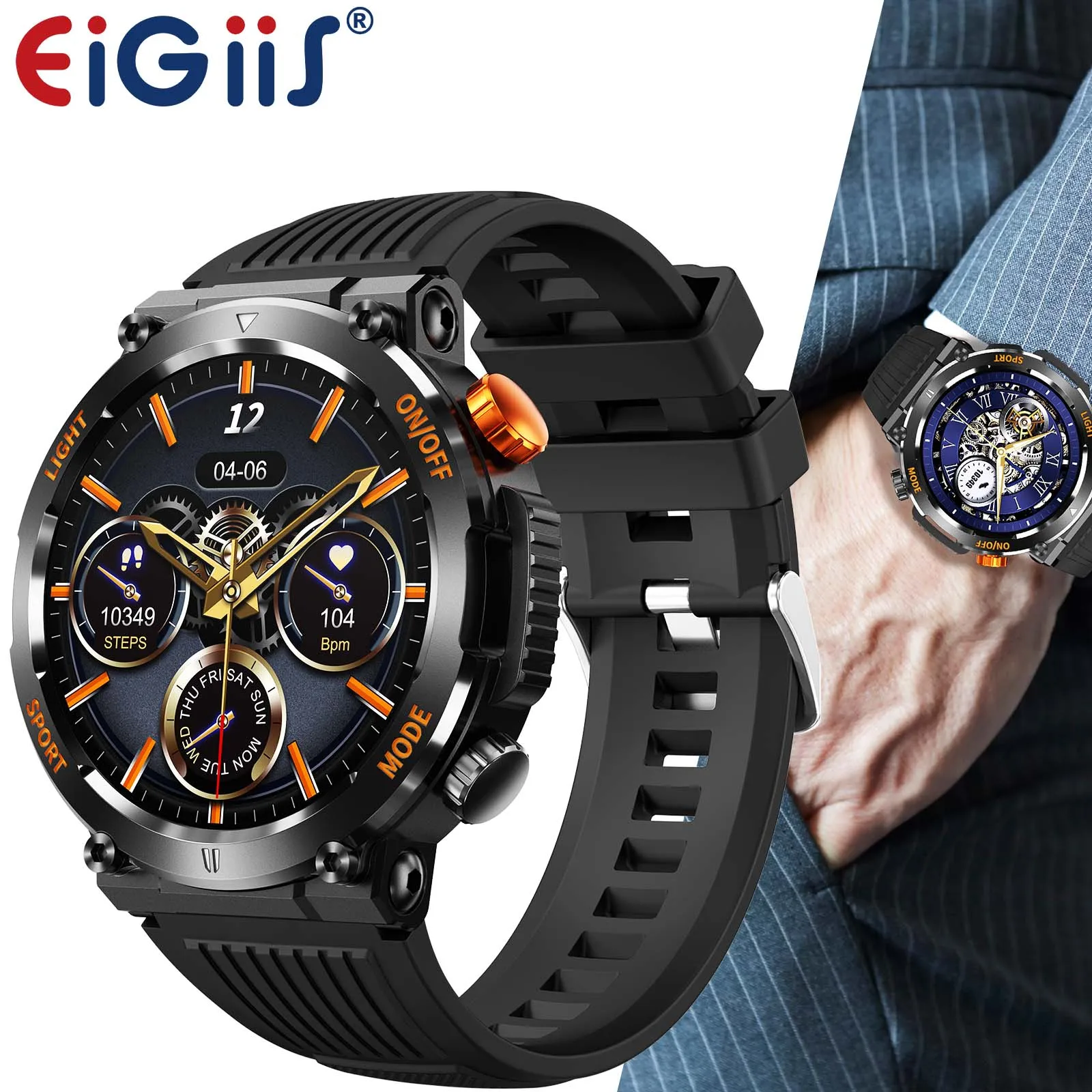 

EIGIIS Military Smart Watch For Men 2023 New 100+ Sports Modes Fitness Tracker IP67 Waterproof Heart Rate Long Life Battery