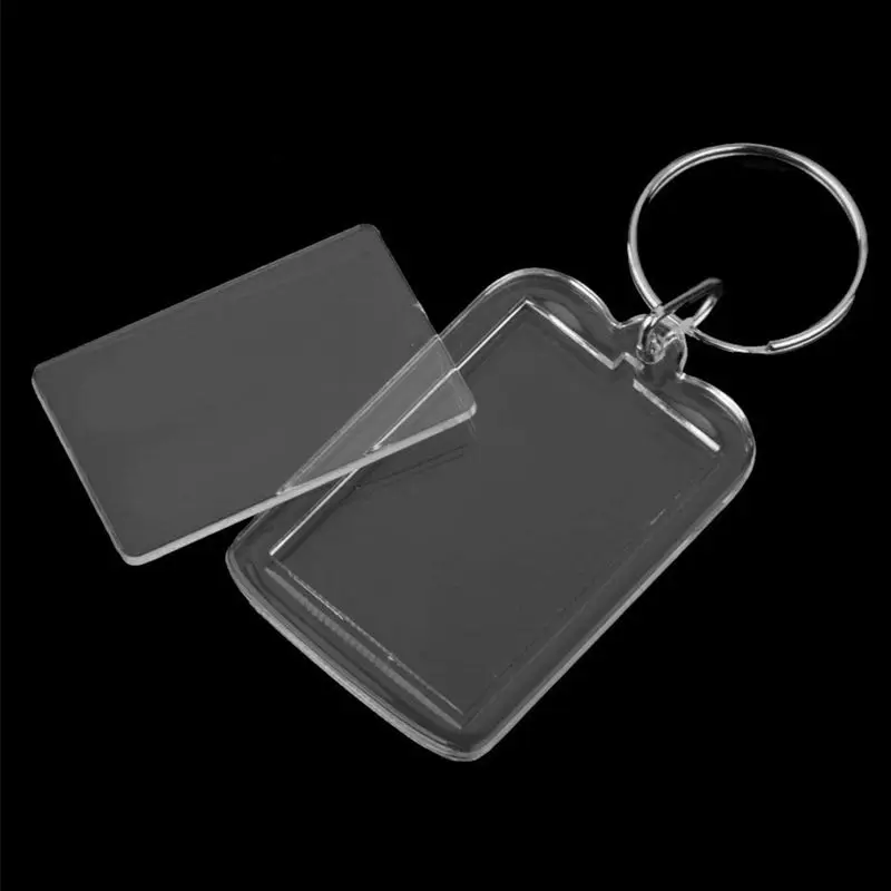 Retângulo branco destacável Photo Frame Keyring, DIY Keyring, 3.3X5cm, 10Pcs Lot