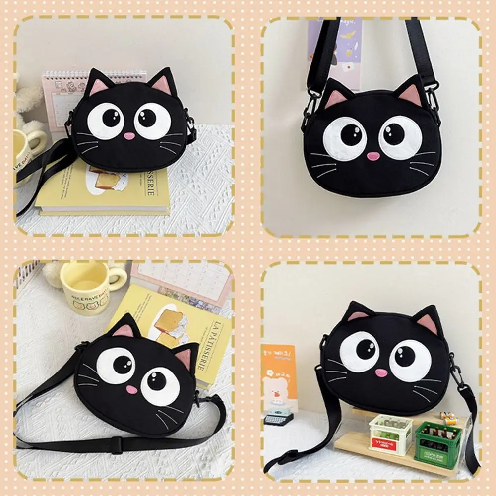 Criativo crianças bolsa de ombro gato preto alça ajustável dos desenhos animados crossbody saco reutilizável grande capacidade mini saco gato dos desenhos animados