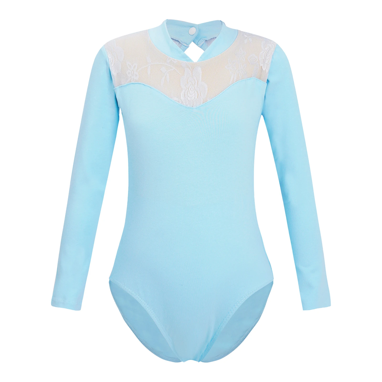 Child Girls Ballet Bodysuit Chinese Folk Dance Leotards Breathable Long Sleeve Hollow Lace Back Dance Training Clothes Dancewear