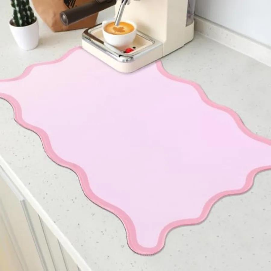 

Фестончатый розовый коврик для кофе 12x19, милый коврик для сушки посуды для кухонной стойки, эстетический кухонный декор, аксессуары, впитывающий кокет