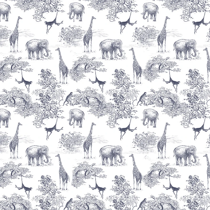 Tropical Forest  Animal Wallpaper Elephant Giraffe Monkey Printed Self Adhesive Wallpaper Cartoon Contact Paper for Kids Room