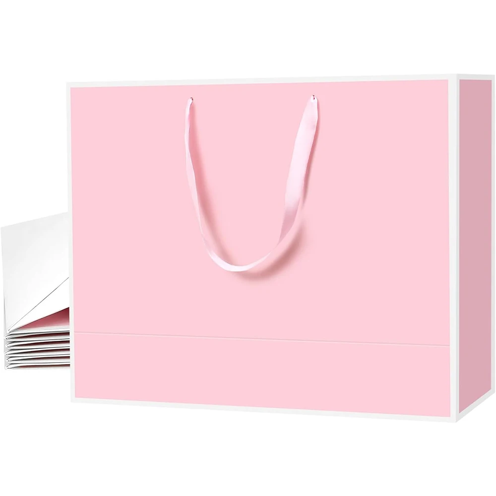 Bolsas de regalo rosas grandes con asa de cinta, bolsas de embalaje de regalo simples, compras para negocios, cumpleaños, boda, 1/3/5/10 Uds.