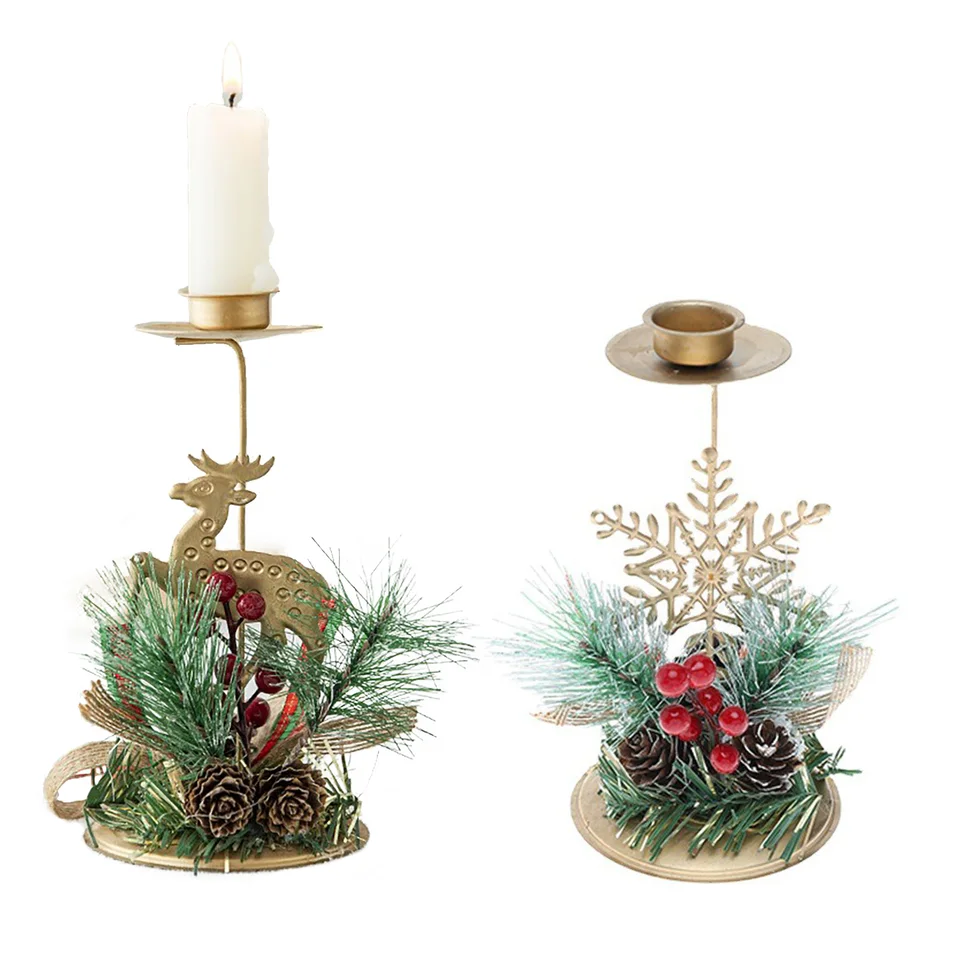 Gold Christmas Metal Tea Light Candle Holder Set