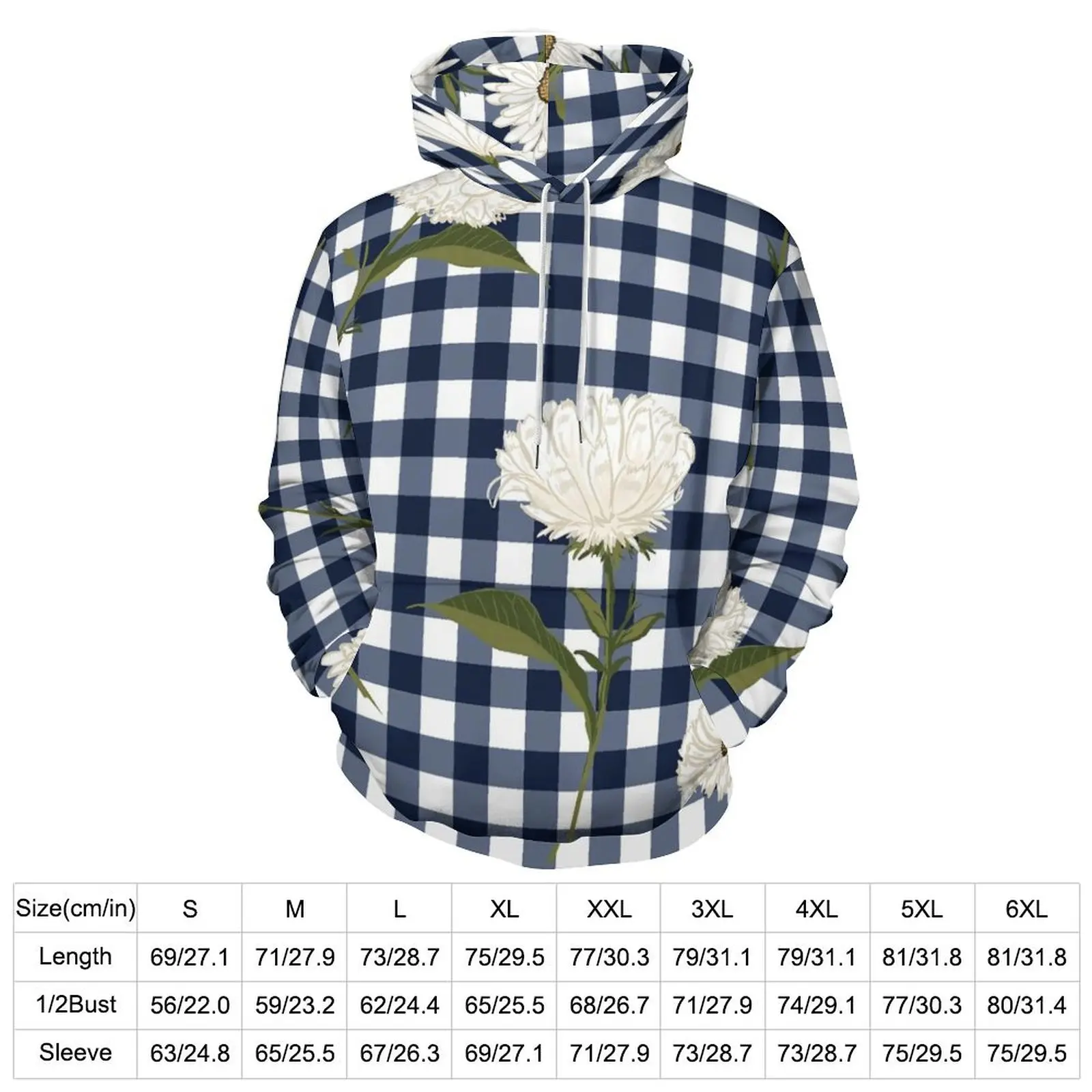 Vintage Plaid Hoodies Ditsy Floral Street Fashion Casual Pullover Hoodie Long-Sleeve Trendy Graphic Sweatshirts Birthday Gift