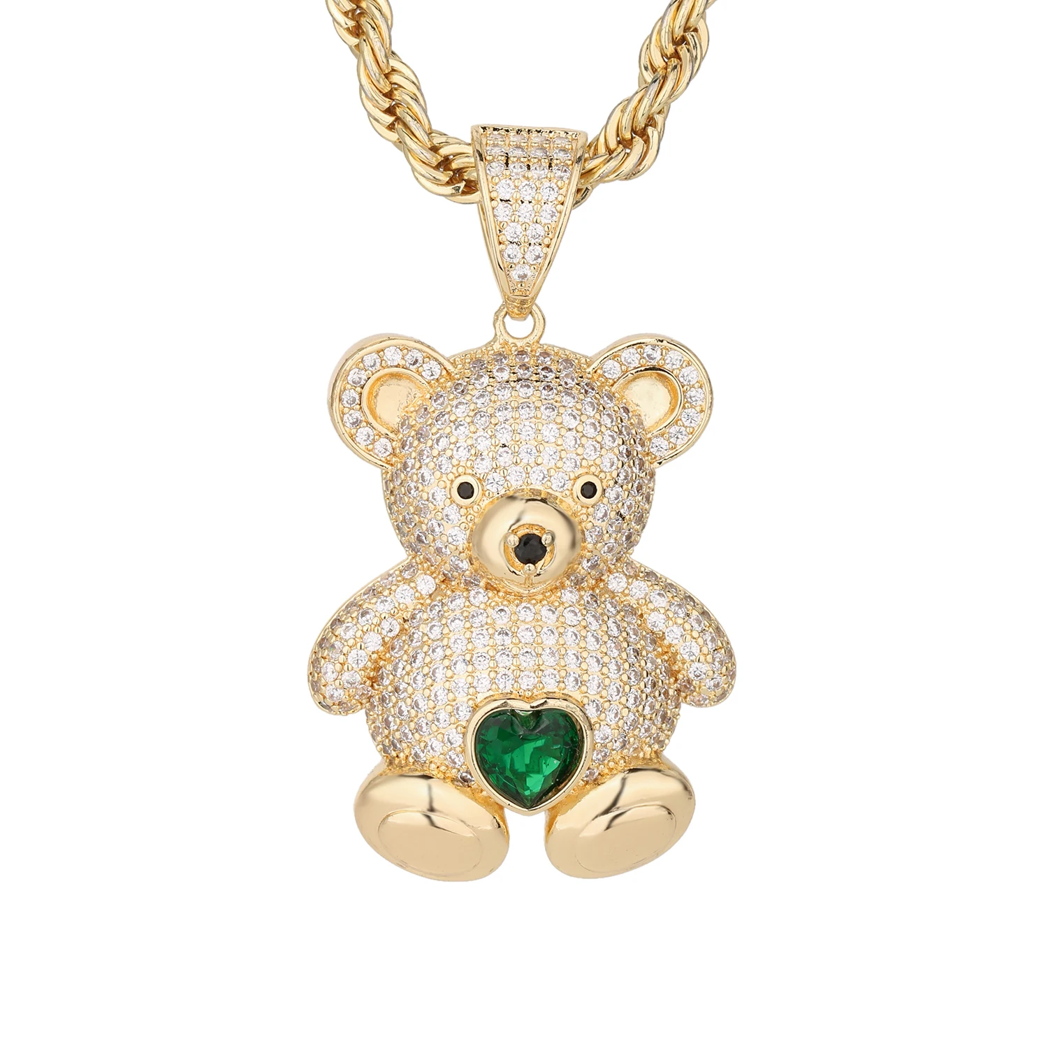 Free Shipping Hip Hop 14K Gold Plated Bear Pendant Moissanite Embellished Copper Jewelry Perfect Choice for Hip Hop Lovers