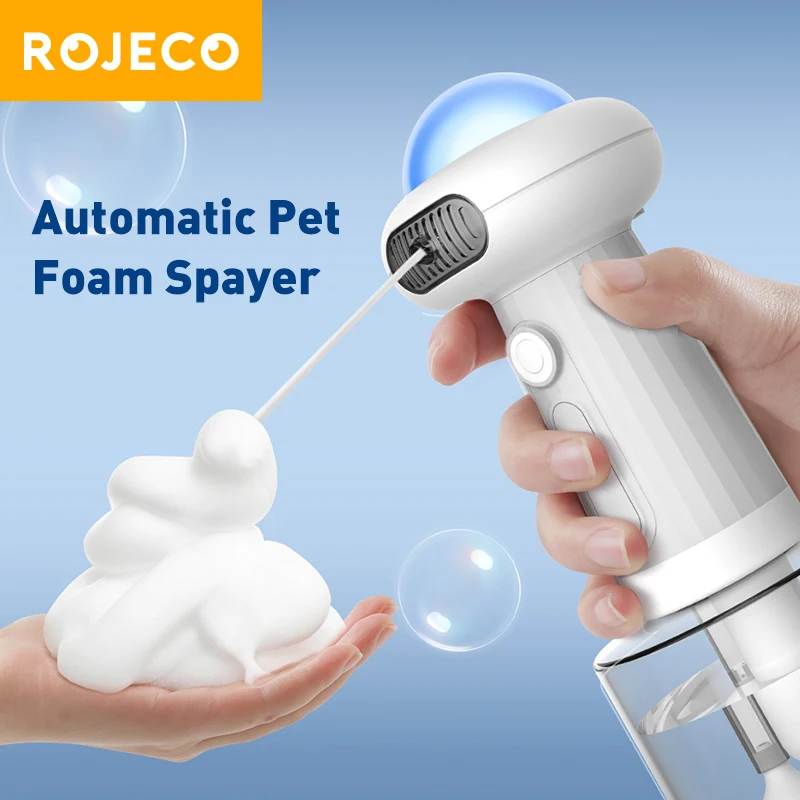 

ROJECO автоматическая машина для пены для домашних животных, дозатор мыла для чистки собак, беспроводной барботер для ванны для кошек и собак, IPX7, водонепроницаемый распылитель пены для шампуня