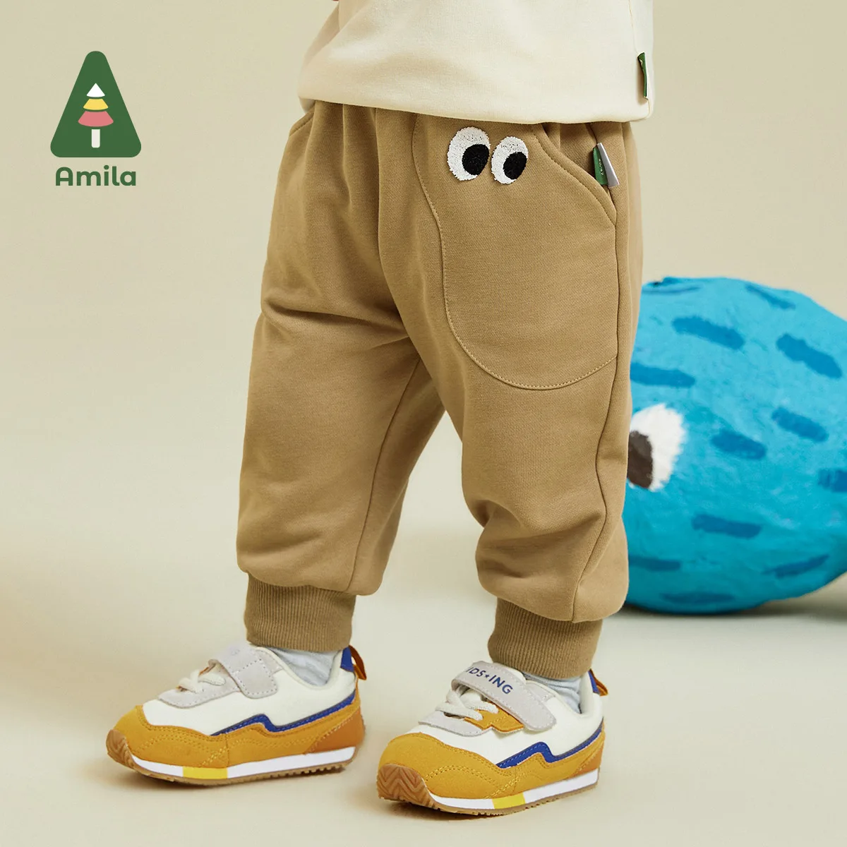 Amila Baby Boy Girl Pants 2023 Autumn New Multi Color Cotton Patch Bag Cartoon Fashion Casual Trousers Children\'s Clothes
