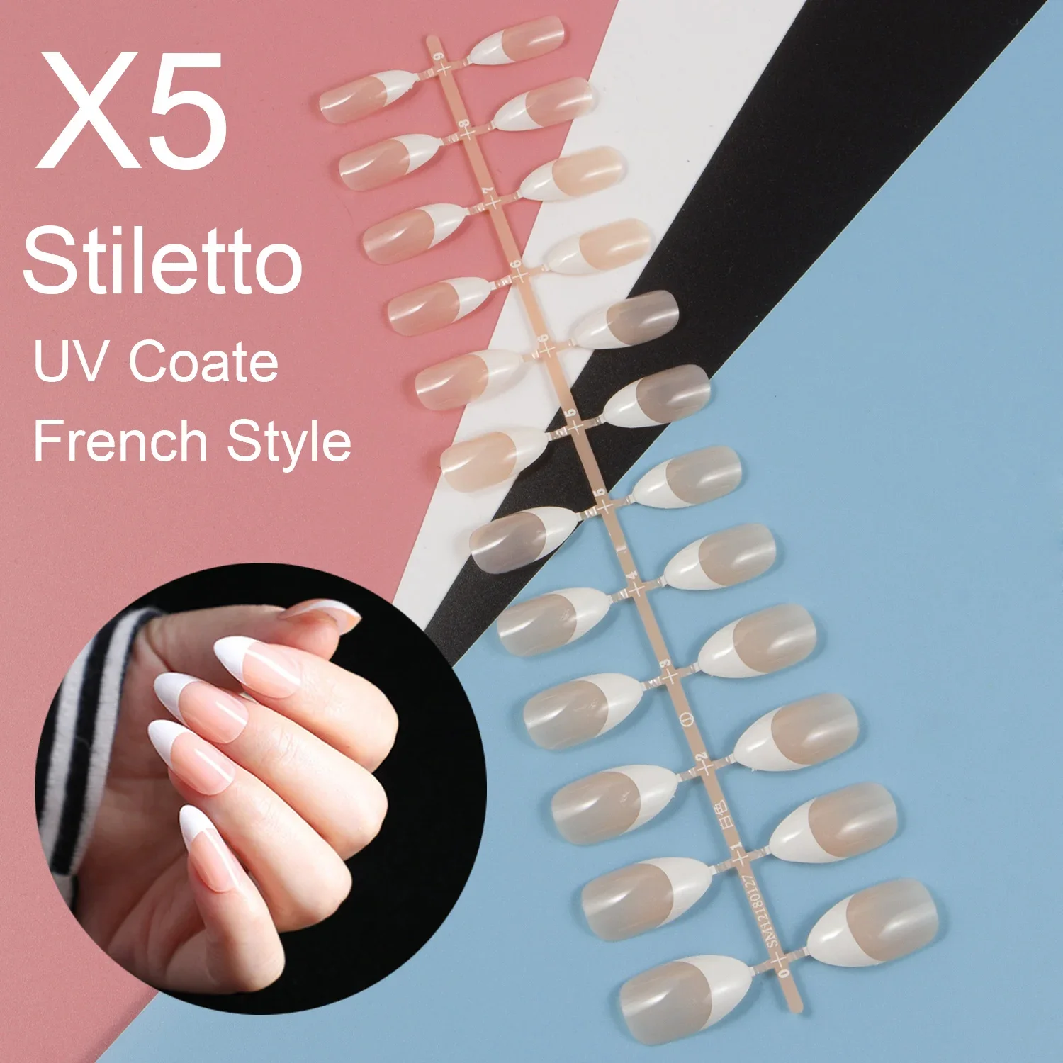 5 Sets French False Nail Press on Fake Nail Full Cover Short Length Nail DIY Cosas Para Unas Acrilicas Supplies